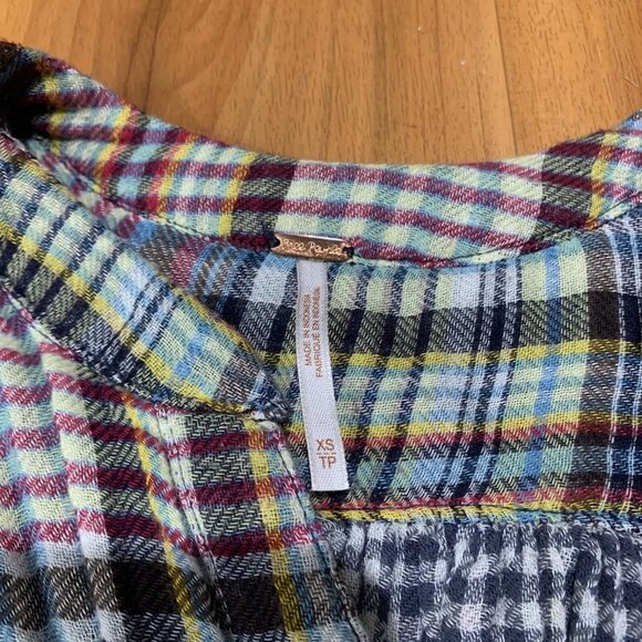 FREE PEOPLE Come On Over Plaid Flannel Oversized Hi-Low Top Raw Hem - Picture 10 of 13